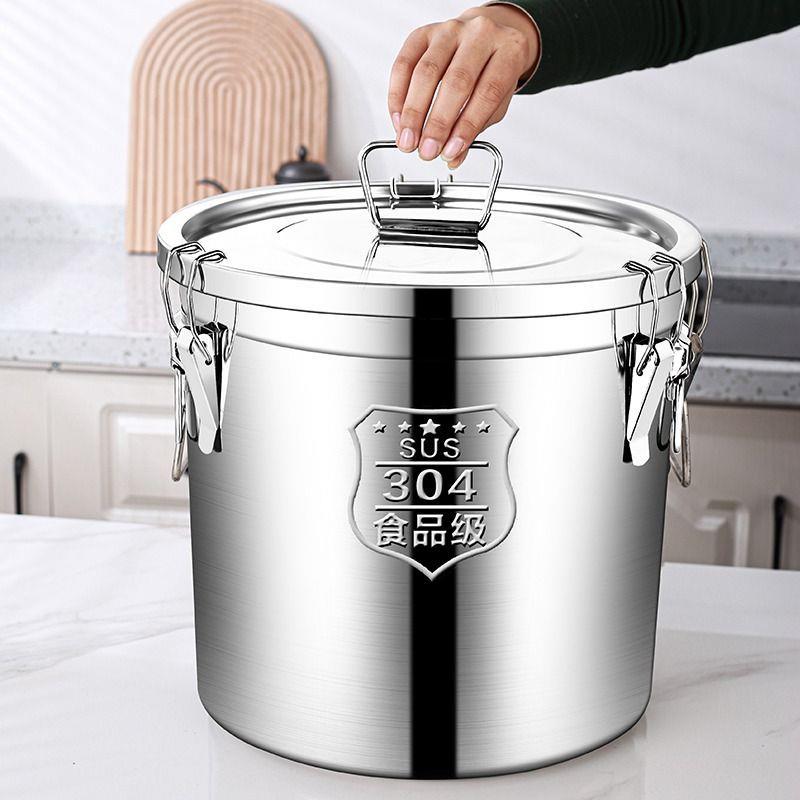 特厚不锈钢304密封桶防虫防潮米缸家用50斤装米桶汤桶面粉桶帮云