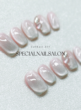 【冰糖薄荷】纯手工穿戴甲渐变碎钻气质猫眼短款显白温柔美甲甲片