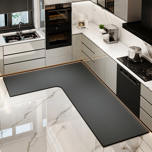 厨房连体7字型地垫吸水吸油耐脏防滑专用脚垫L型一体转角圈绒地毯