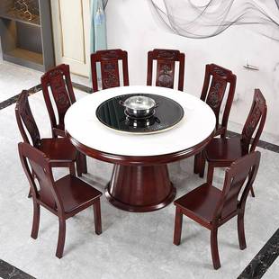 旋转多功能岩板餐桌可扩大收缩圆桌带暖菜转盘可别墅家用饭桌