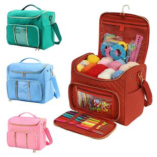 新款缝珩毛线棒针收纳包手提式家用大容量编织工具收纳袋包邮