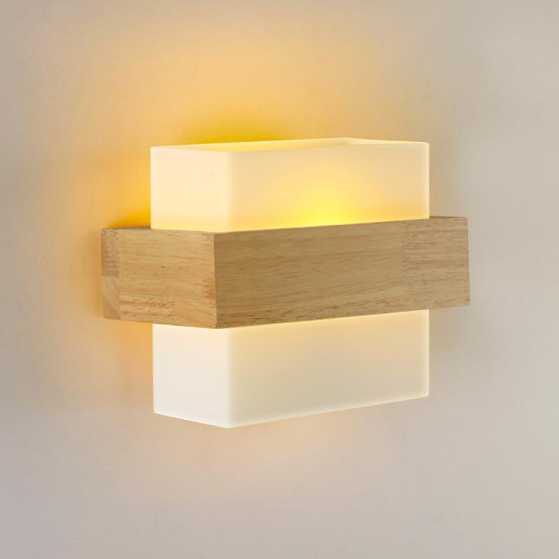 实木壁灯卧室室内木屋简约床头灯客厅书房楼梯过道方形主卧壁灯