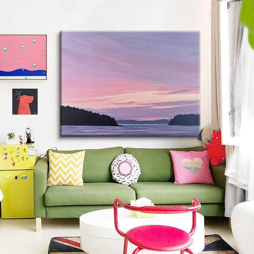 晚雾北欧纯手绘简约风景油画客厅大尺寸装饰画民宿高端艺术壁画