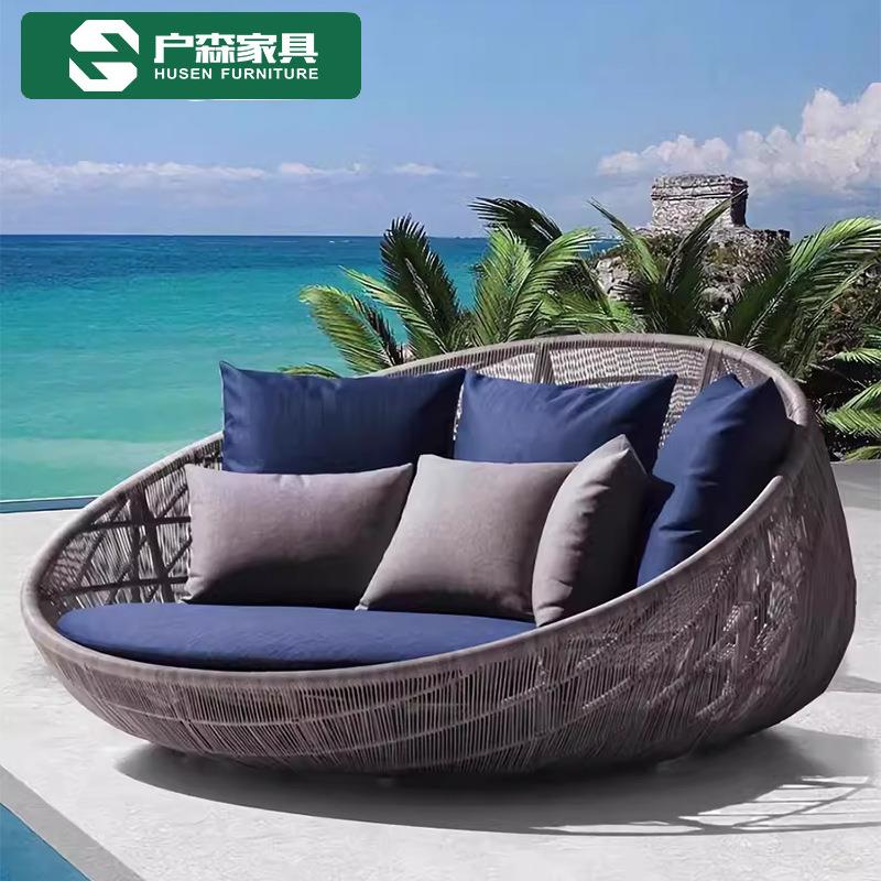 户外家具别墅花园北欧圆形躺床阳台躺椅休闲组合单人懒人藤编沙发
