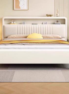 fLE北欧奶油风实木床白色1.8现代简约轻奢床主卧1.5软包床储物床