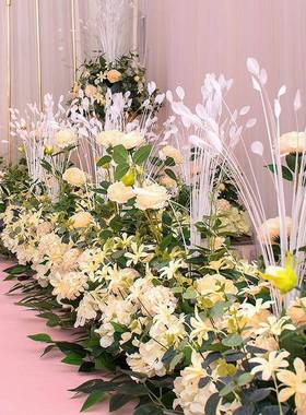 新款婚庆森系花艺拱门橱窗三角花排花墙婚礼舞台迎宾区背景装饰花