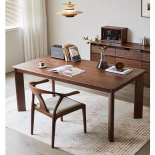 黑胡桃木餐桌全实木长桌子工作台长方形简约现代茶桌樱桃木大板桌