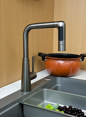 洗菜盆枪灰色冷热30o4不锈钢龙头 厨房抽拉式五模式触控感应水龙