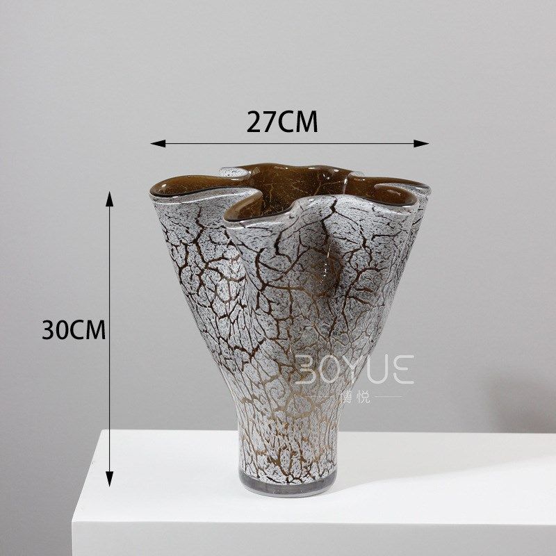 现代复古棕色白裂变花瓣口琉璃花瓶样板间客厅玄关家居装饰品摆件,特色手工艺,其他特色工艺品,淘宝优惠券,粉丝福利购,淘宝优惠卷