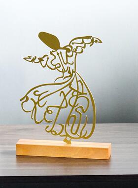 跨境创意人物跳舞镂空金属线条木条底座居家装饰摆件艺术工艺品