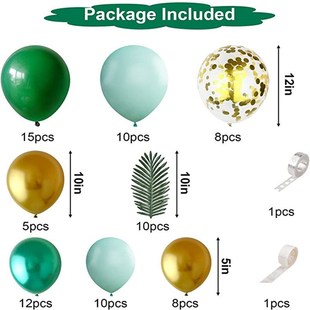 丛林热带主题金属绿色气球五彩纸屑气球男孩女孩生日装饰婚礼订婚