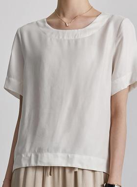 恤清凉丝滑023夏短季新款重磅铜氨丝圆领款T宽MCD松大码2白色女上