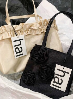 hai花朵包2024春夏新小众y设计玫瑰花黑色百搭手拎单肩腋下小方包