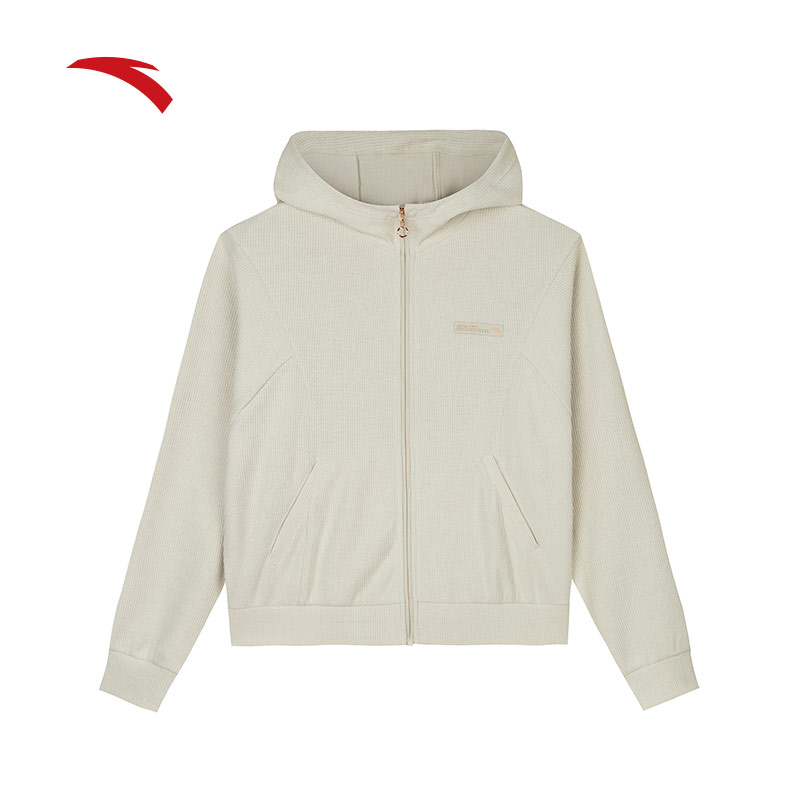 安踏针织运动外套女连帽卫衣休闲