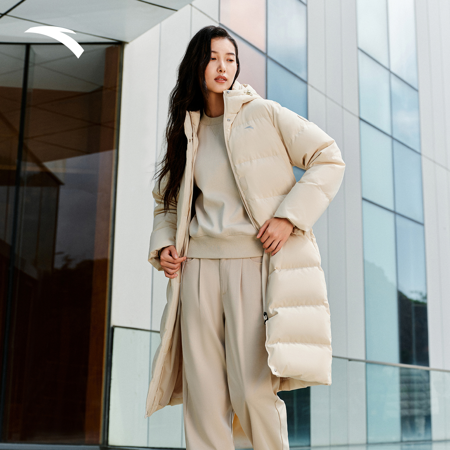 安踏羽绒服丨长款鸭绒外套女棉服