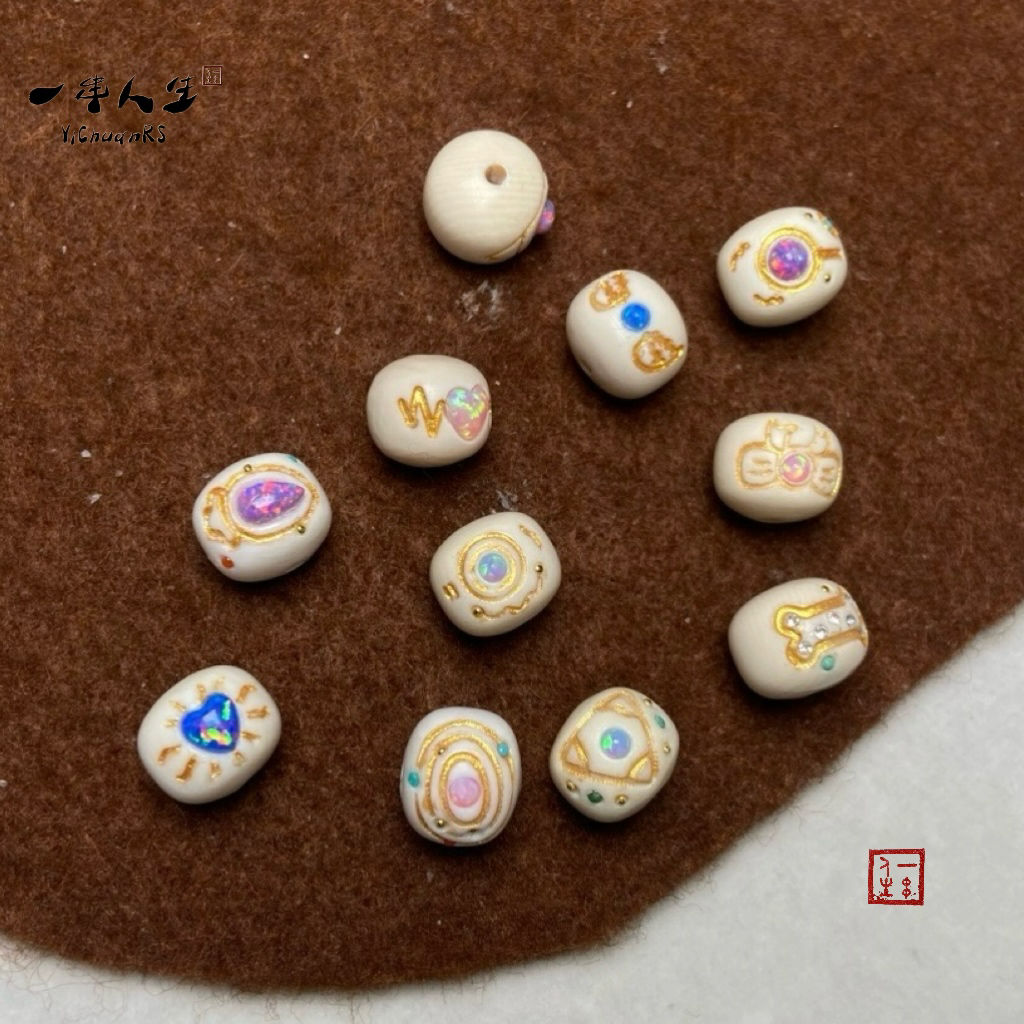猛犸象牙雕刻多巴胺老型桶珠绿松