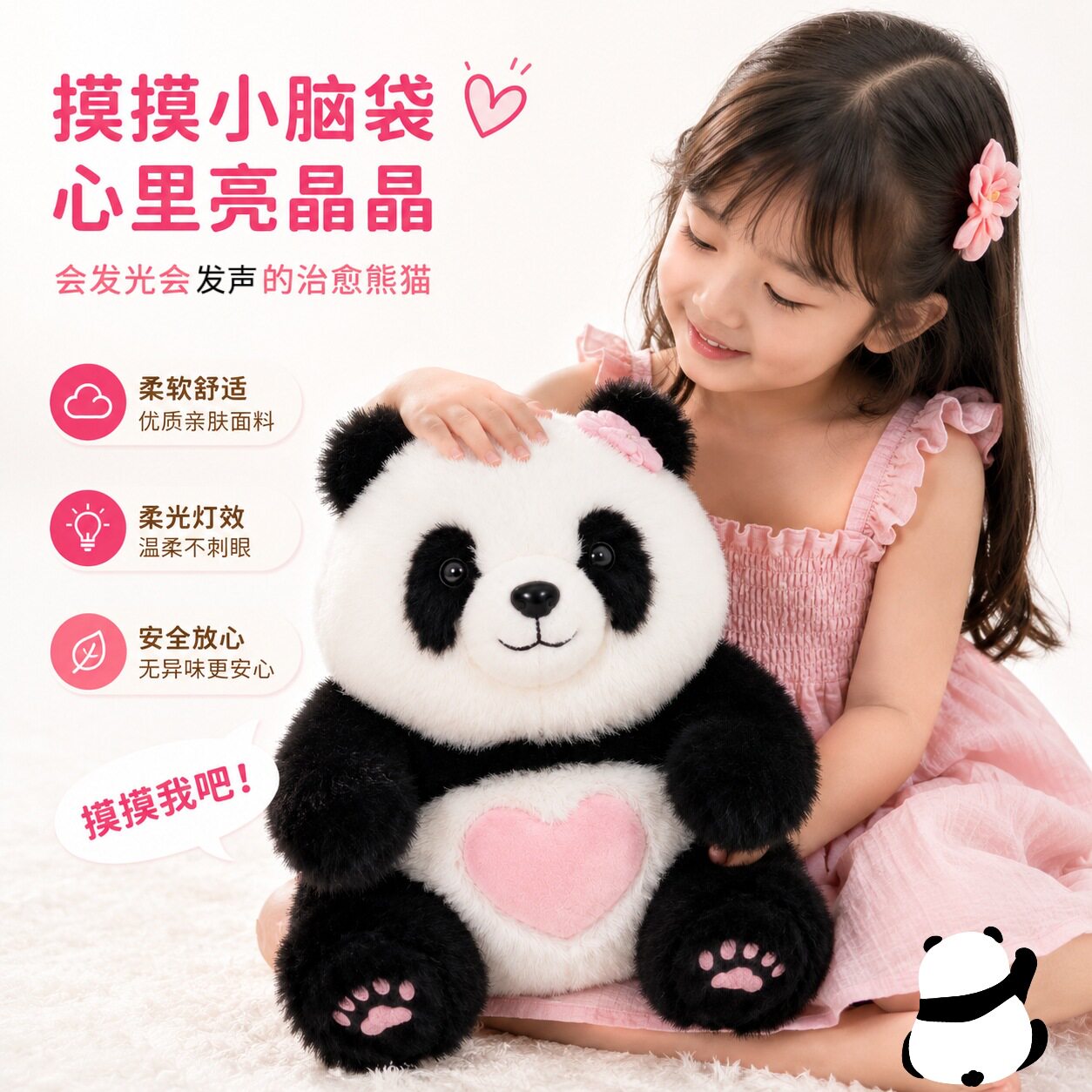 粉色爱心花花仿真大熊猫可爱毛绒公仔礼品 超软萌儿童互动玩具