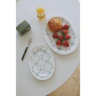 复古小清新手作洋甘菊椭圆陶瓷盘餐盘早餐盘甜品盘家用盘子 日式
