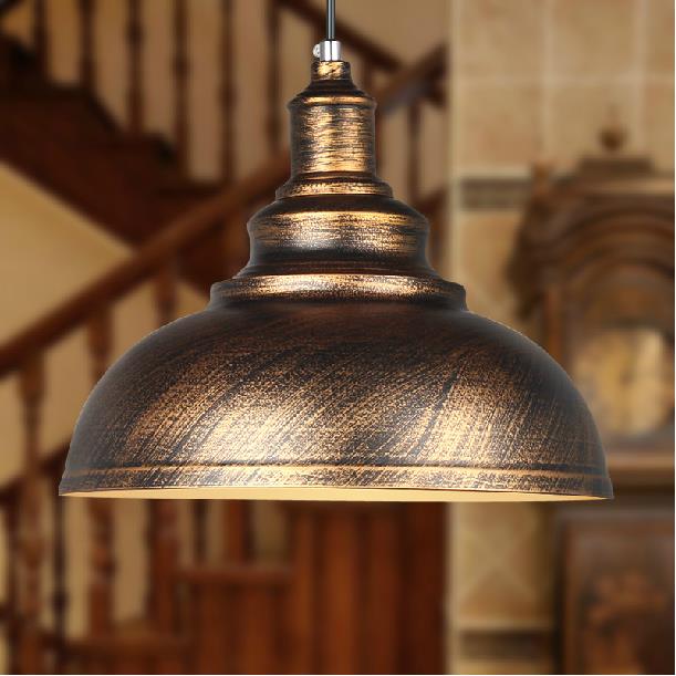美发店网吧餐厅复古工业风格装饰吊灯仿古过道锅盖灯罩黑色古铜色