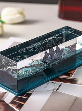 黑珍珠号漂流瓶游轮游体漂流瓶桌面永不沉没的小船汽车内摆件礼物