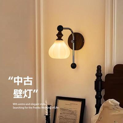 法式中古壁灯客厅背景墙过道玄关复古实木卧室床头氛围灯casa照明
