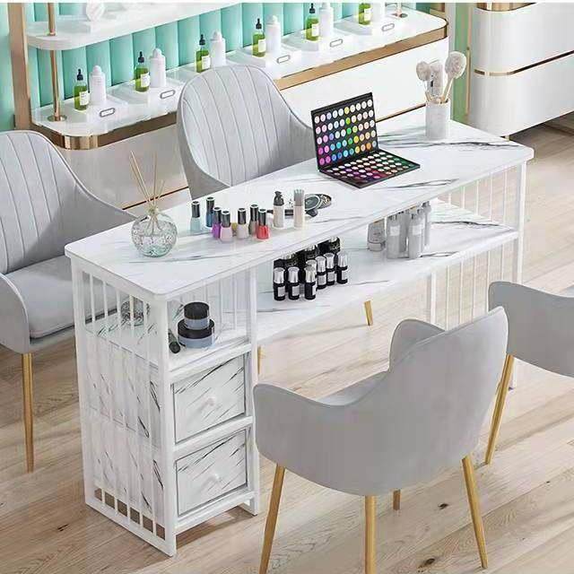 网红美甲桌高级单双人美甲台轻奢带抽屉美甲店美甲桌子台面套装