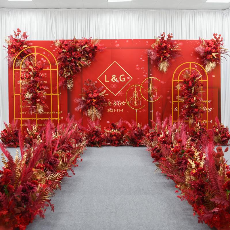 中国婚礼装饰鲜花婚礼现场道具花卉背景墙拱门舞台布局道路领先鲜