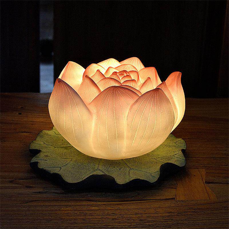 新中式莲花台灯禅意茶室布置国风古代彷古床头卧室古风荷花灯饰