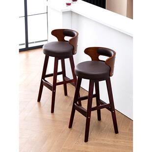 实木吧台椅现代简约酒吧椅子靠背高脚凳吧台凳前台收银高脚椅家用