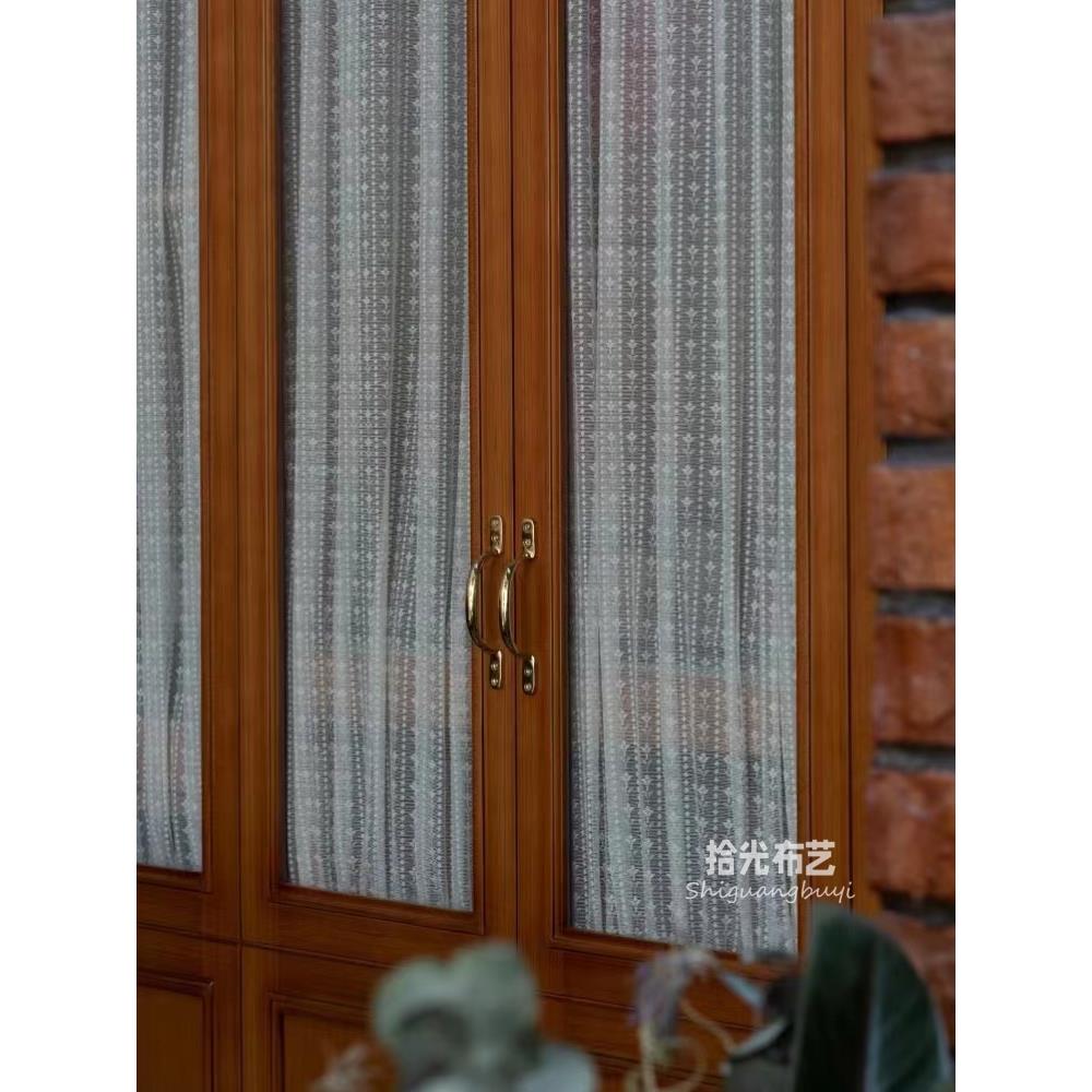 复古玻璃绷纱帘推拉移门柜门帘遮挡窗纱厨房柜子粘贴轻奢书柜窗帘