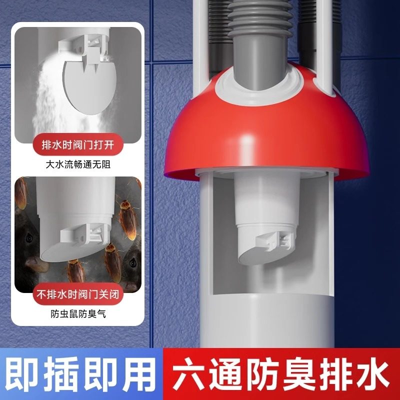 厨房下水管六通集成下水器排水管道防返臭神器多通分流器通用接头图片