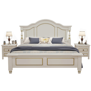 全实木床美式1.5米约1.8m双人床白色单人床小户型欧式u.