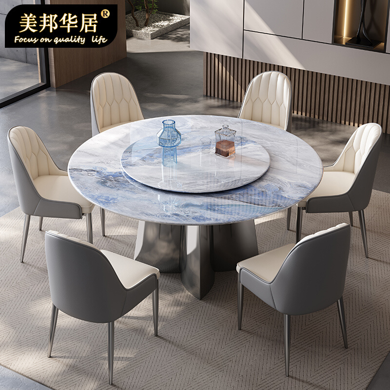 岩板餐桌椅组合意式极大理石圆桌家用超晶石桌子微晶石饭桌奢石