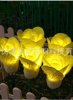 led发光仿真大白菜生菜插地花玫瑰麦穗芦苇光纤圆球铜线地插花灯