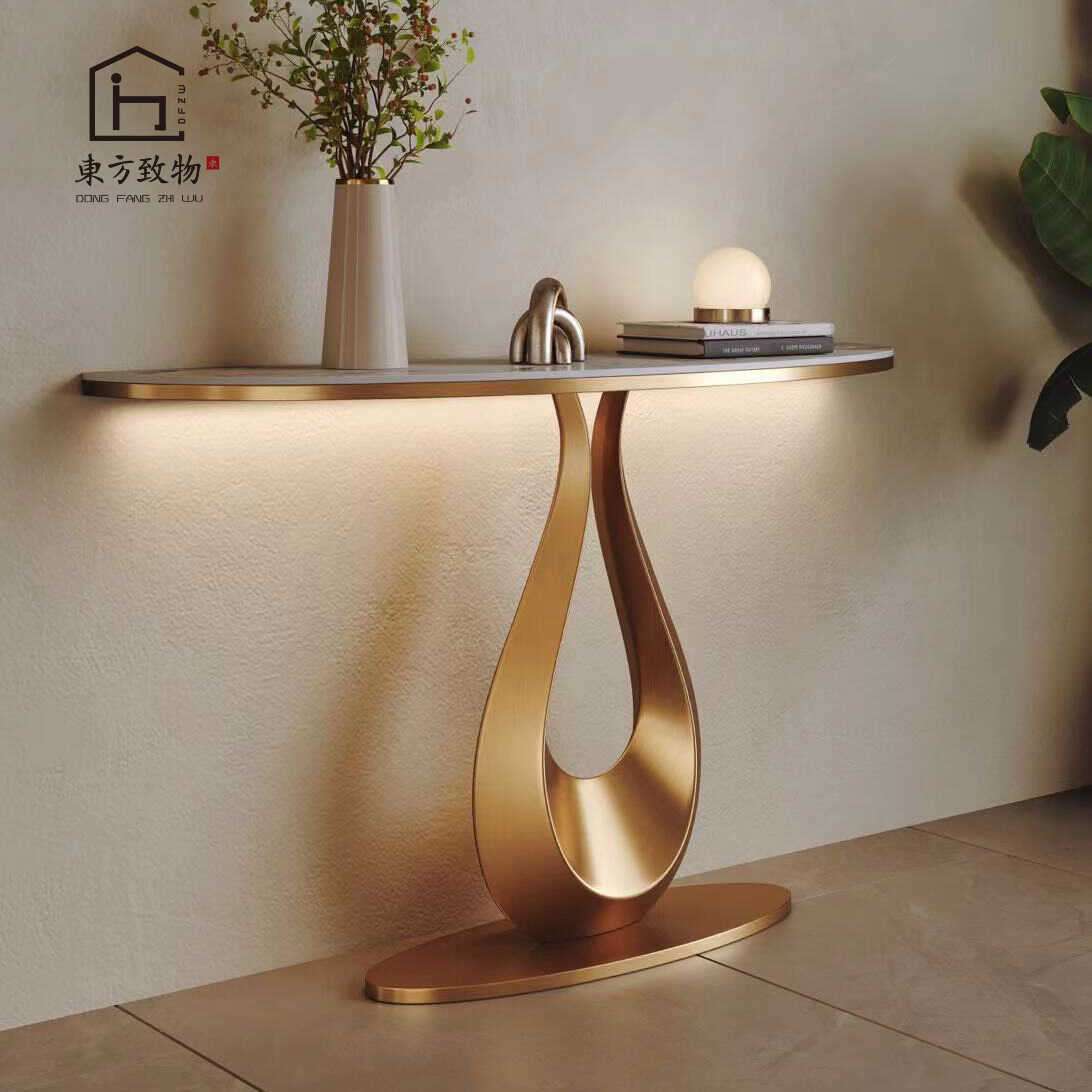 意式轻奢现代玄关台别墅酒店大堂入户走廊设计师创意艺术端景桌台