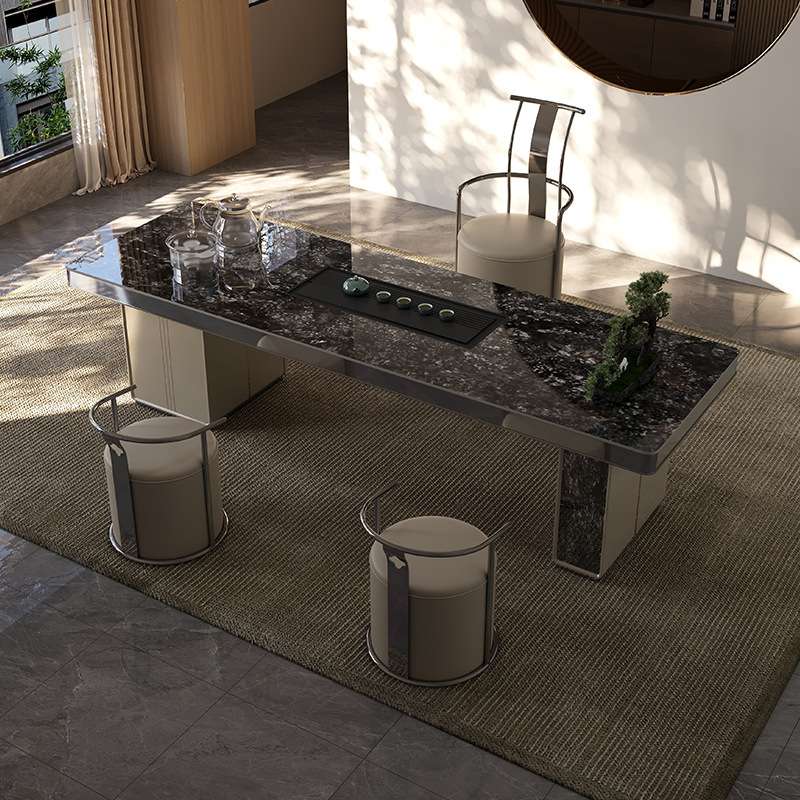 轻奢现代茶桌高级感奢石大板茶台办公室设计师简约岩板茶桌椅组合