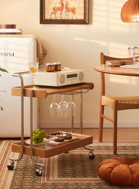 中古实木小推车置物架网红客厅沙发边几餐车可移动收纳茶几置物