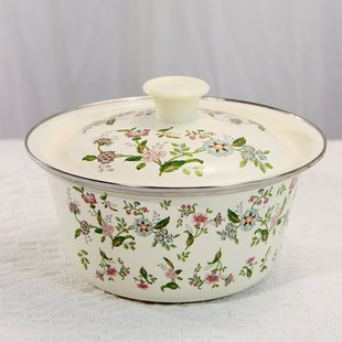 搪瓷盆带盖老式复古搪瓷碗芳香盖盆家用油罐怀旧洋瓷盆铁搪瓷盆子