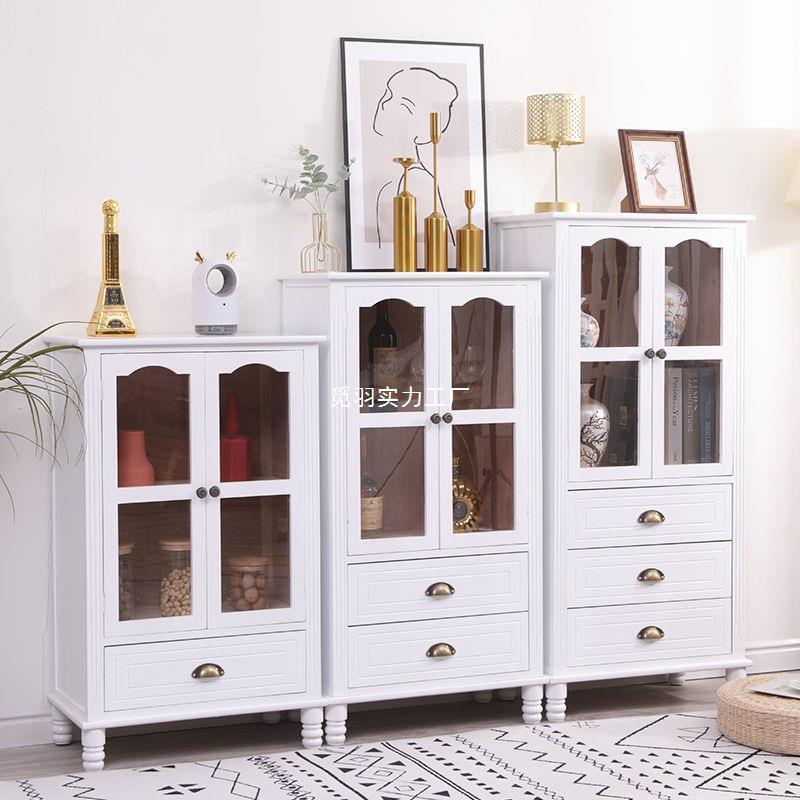 美式法式欧式泡桐木实木酒柜电视边柜双开门书柜儿童衣柜免组装柜