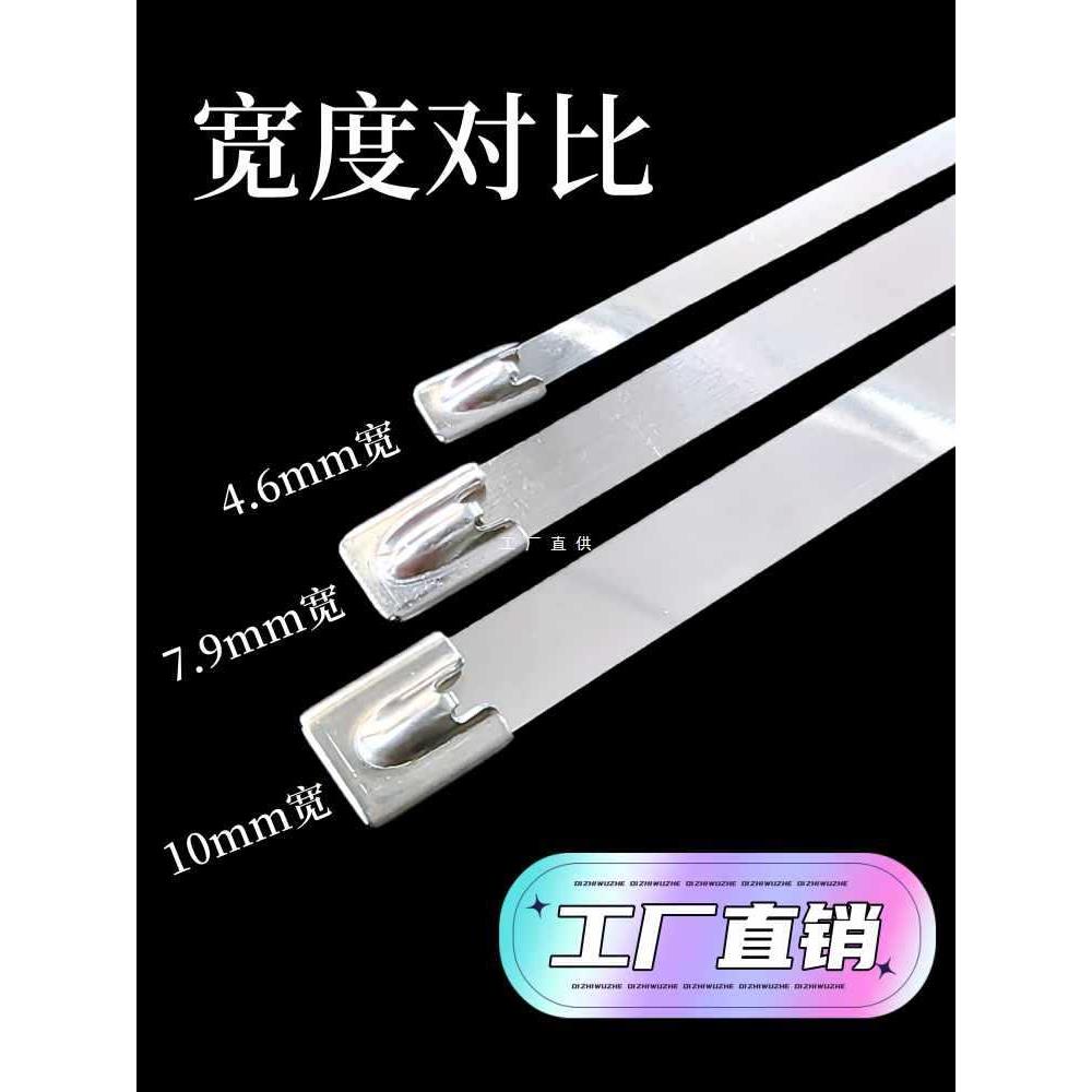 6E3X金属船用304不锈钢扎带10*300mm标牌固定拉紧器抱箍勒死狗钢