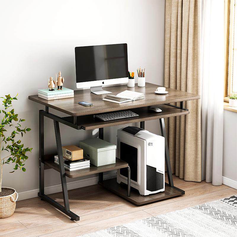 电脑桌带主机位桌椅带椅轻奢家用书桌房间用卧室带书架学生写字桌