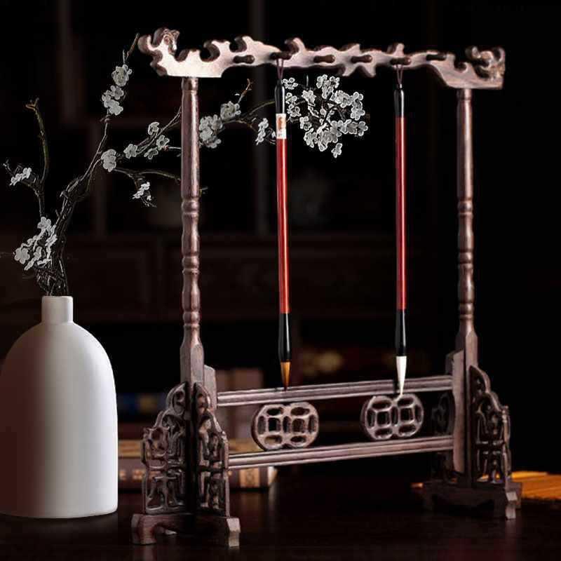 笔架套装仿古鸡翅木笔搁挂展示架笔架复古毛笔文房四宝大号毛笔毛