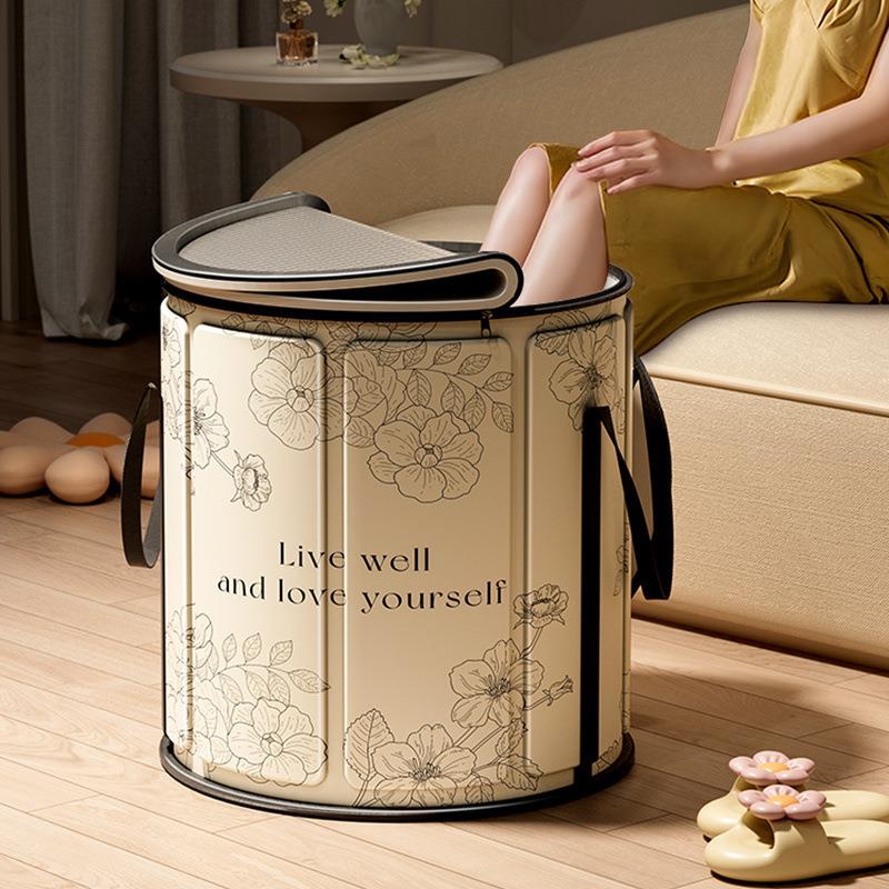 泡脚桶杰斯克过洗脚盆冬成人小腿高深足浴桶便携式宿舍可折叠家用