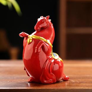 文创陶瓷唐马摆件家居办公室生肖马到成功桌面摆设装饰红马工艺品
