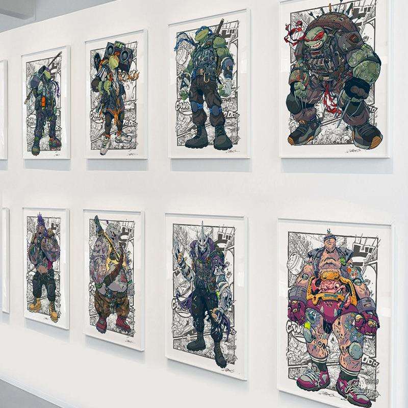 忍者神龟挂画玩具店卡通版画游乐园装饰画工作室儿童房卧室墙壁画