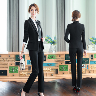 春季新款职业女装女西装套装藏蓝黑色双扣正装西服面试工作服