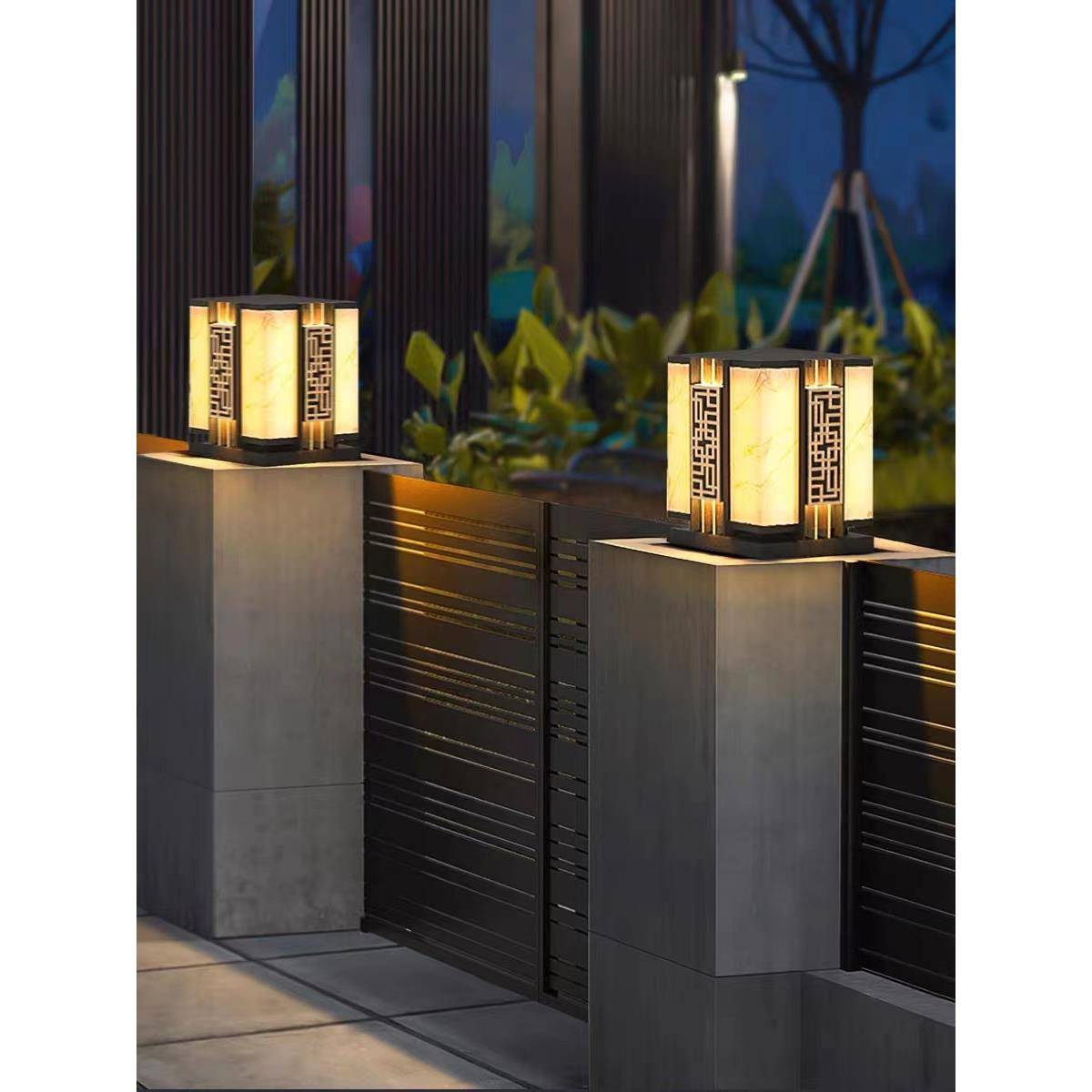 户外太阳能新中式柱头灯太阳能庭院灯花园柱子灯户外防水别墅围墙