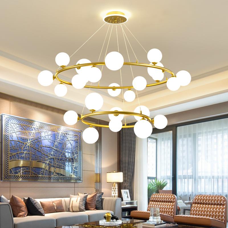 新款客厅吊灯北欧魔豆餐厅灯具现代简约创意卧室圆圈泡泡双层吊灯