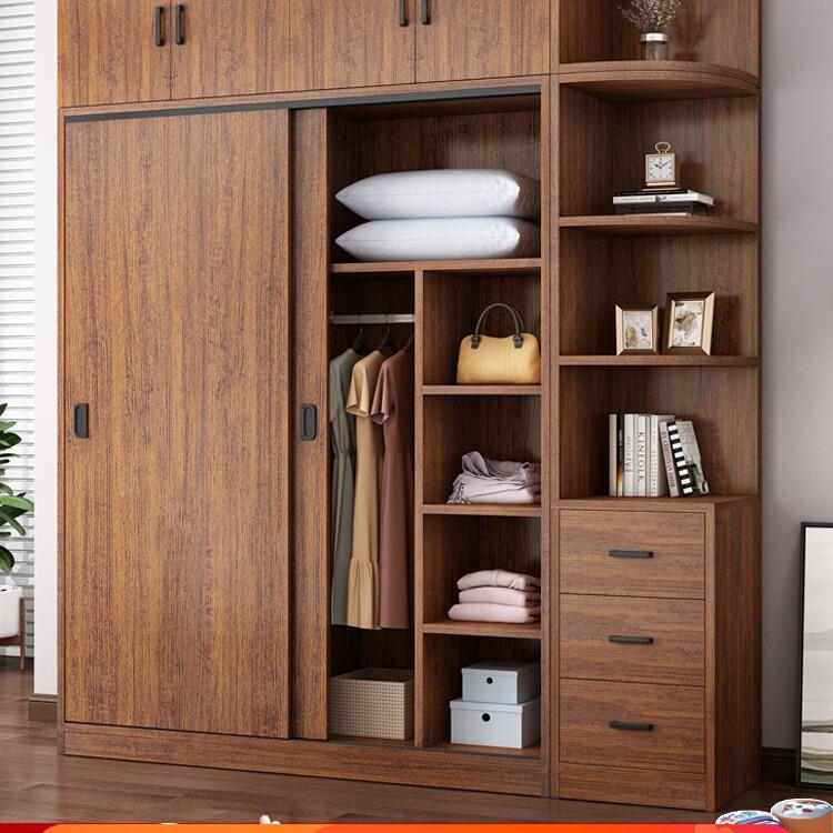 推拉门衣柜家用卧室儿童简易组装柜子新款出租房用实木质收纳衣橱