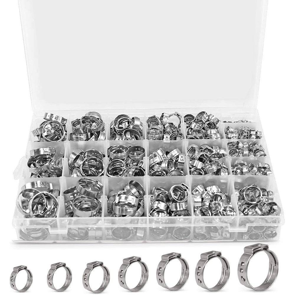 420PCS盒装20种尺寸304不锈钢单耳卡箍喉箍软管夹套件